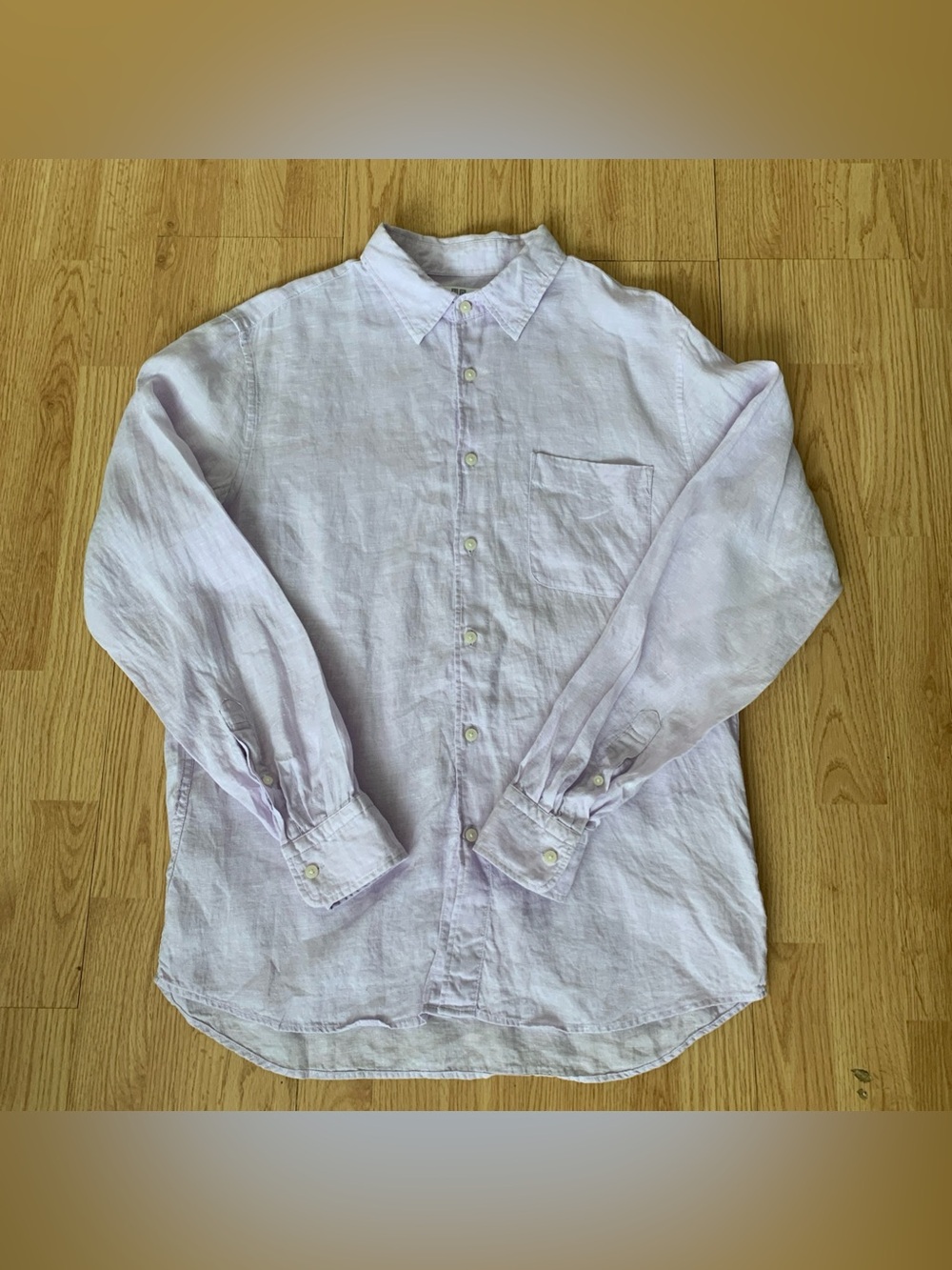 Uniqlo Lavender Purple 100% Linen Button Up Shirt Top Women’s Long Sleeve Preppy